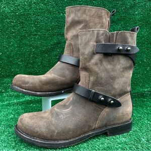 rag & bone New York Waxed Calfskin Suede Moto Engineer Boots Brown Womens 8-8.5